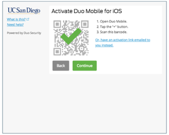 Screen shot of Duo registration screen