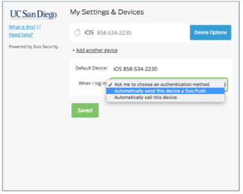 Screen shot of Duo registration screen