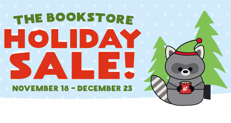 Bookstore Holiday Sale - snowy scene with Triton snowman