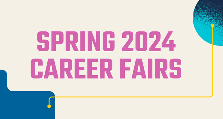 SPRING 2024 CAREER FAIRS - hot pink text on sand background