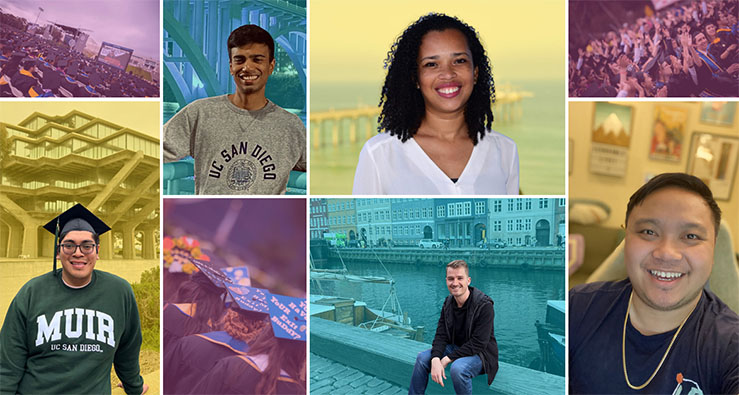 A colorful collage of portraits - UC San Diego students graduating in June 2023