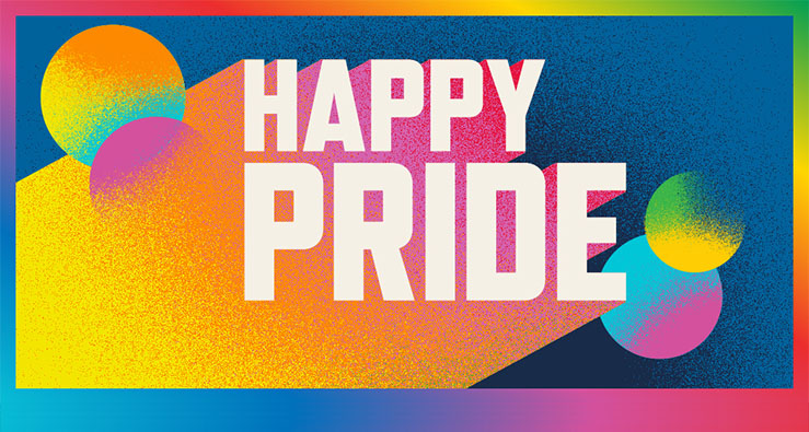 HAPPY PRIDE - rainbow colored block letters