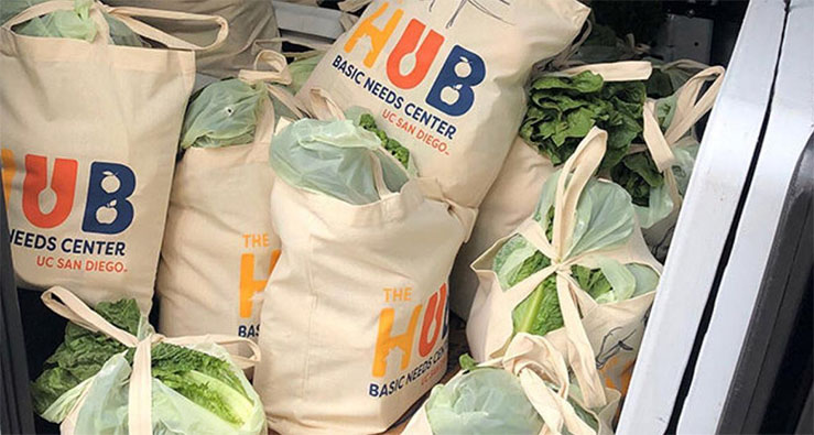 Produce bags full of greens at the Basic Needs Hub, UC San Diego