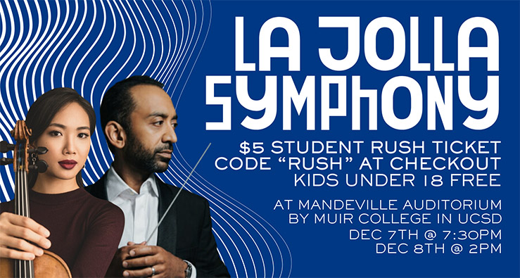 La Jolla Symphony - bold blue text illustration - December 7 and 8