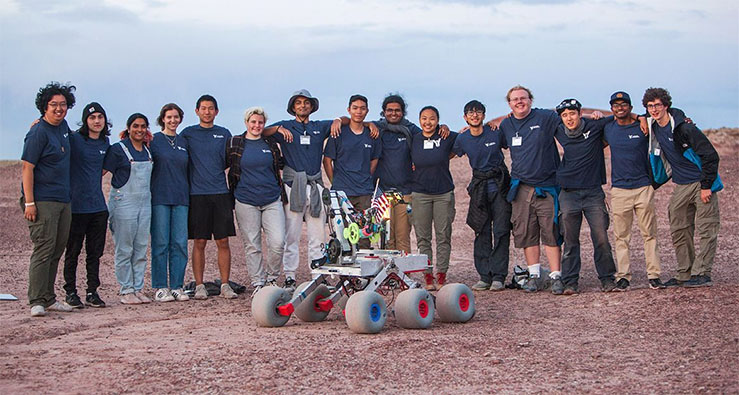  The Yonder Dynamics team of UC San Diego undergraduate students and their Mars rover, Lethargy, in the Utah desert for the University Rover Challenge. Photos courtesy of Yonder Dynamics. 