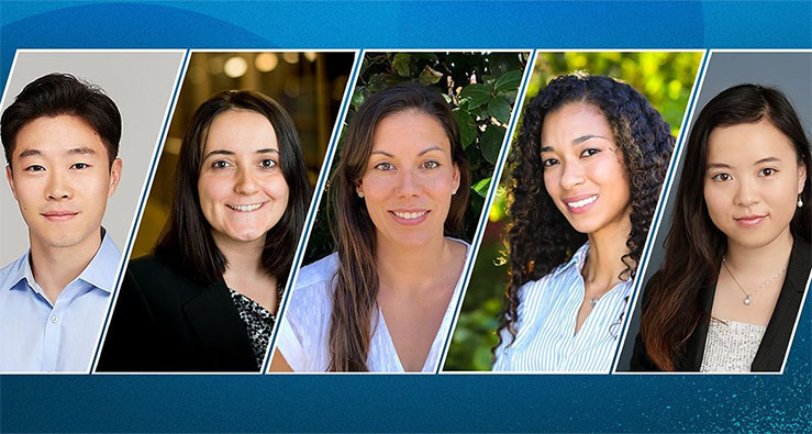 Presidential Award winning faculty researchers from UC San Diego, from left: John Hwang, Duygu Kuzum, Sophia Merrifield, Sonya Neal and Rose Yu