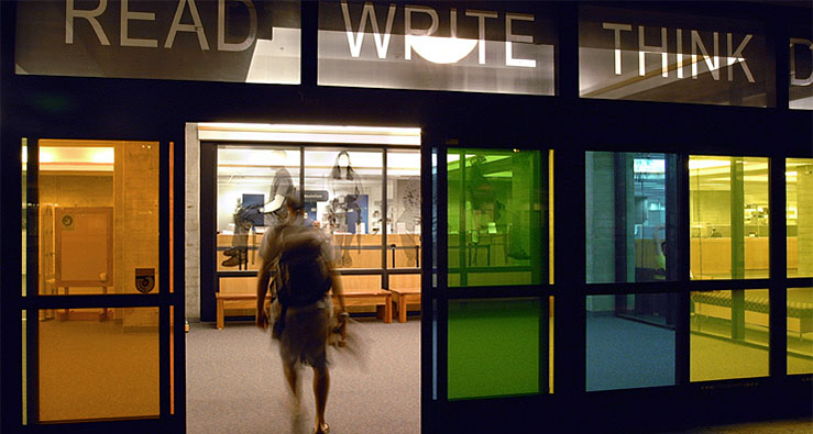 Entrance to Geisel Library - READ THINK WRITE doors