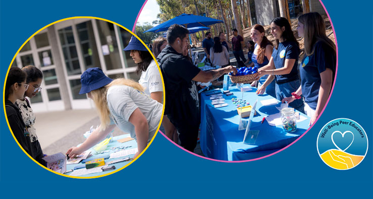 Peer Health Educators working with others on campus at UC San Diego (multiple photos)