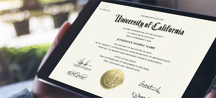 diploma display on a digital tablet