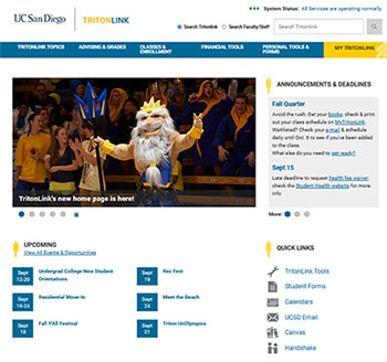 TritonLink home page screen shot 9-13-22