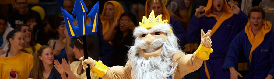 UC San Diego Triton mascot cheers with the crowd