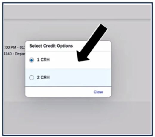 Screen shot - TSS Booking - select credit hour options radio button