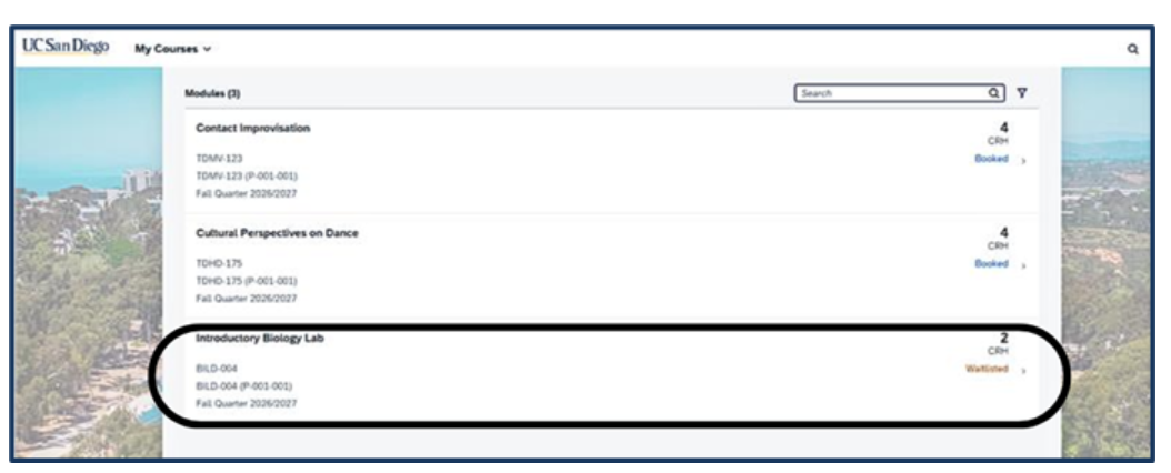 Screenshot of a waitlisted course