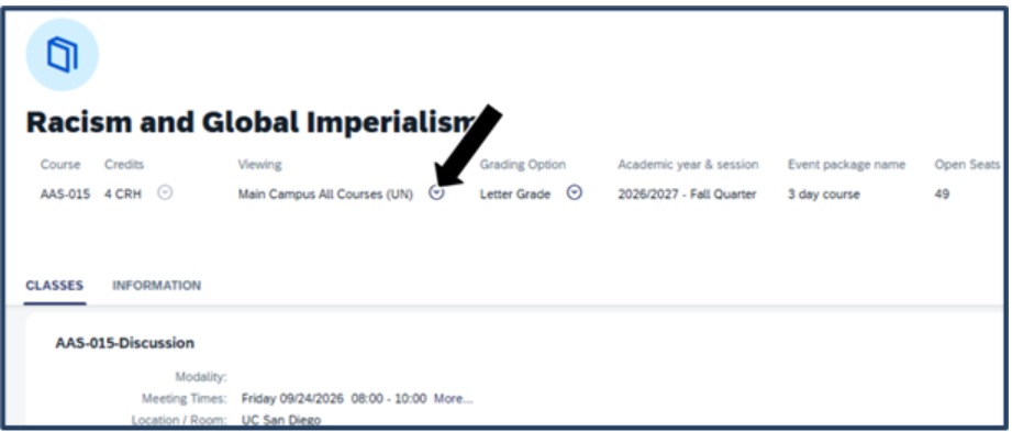 image of the booking page, locate the Viewing dropdown near the top of the page.