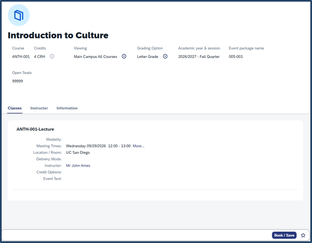 Screen shot - TSS Booking - course booking screen