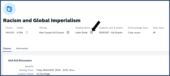 Screen shot - TSS Booking - course grading option