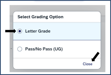Screen shot - TSS Booking - course grading chooser