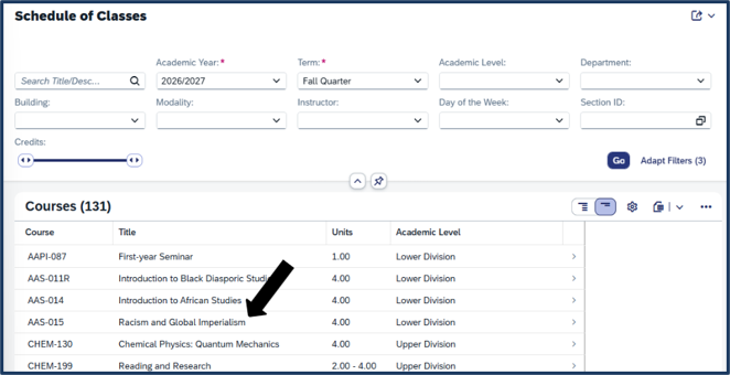 Screen shot - TSS Booking - course requirements - select the course you want to view