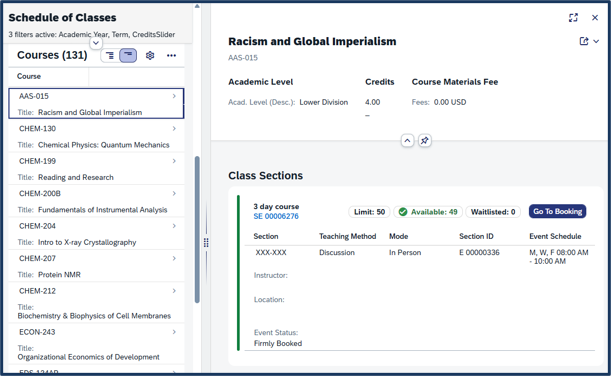 Screen shot - TSS Booking - no requirements on this course description