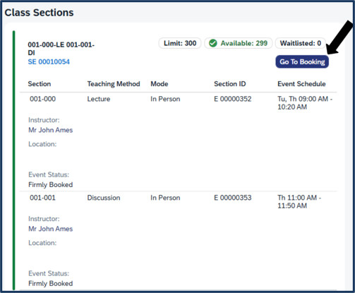 Screen shot - TSS Booking - multi-component course - go to booking now