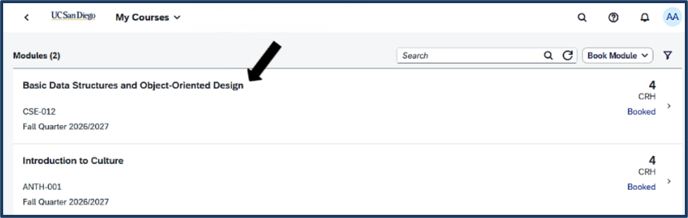 Screen shot - TSS Booking - grading option - select course
