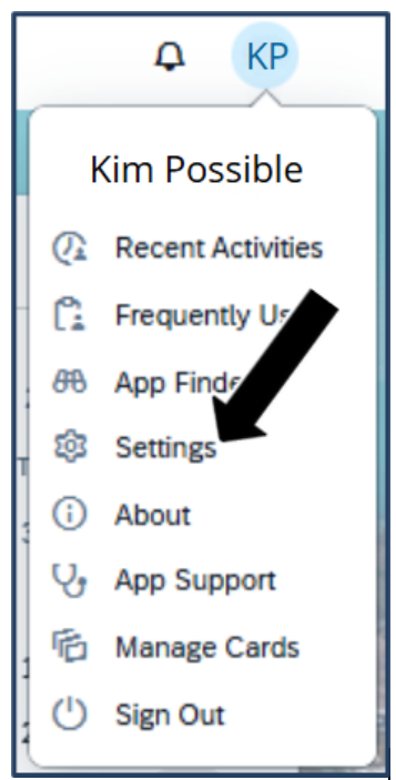 Screenshot of the settings dropdown menu