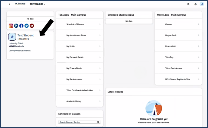 Screen shot of your student overview homepage - TSS main screen after you log in