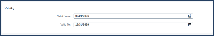 TSS Addresses - shows the Address Validity Dates screen