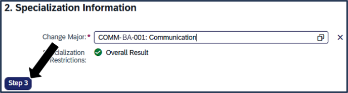 Screen shot - TSS Specializations app - click here to go to step 3