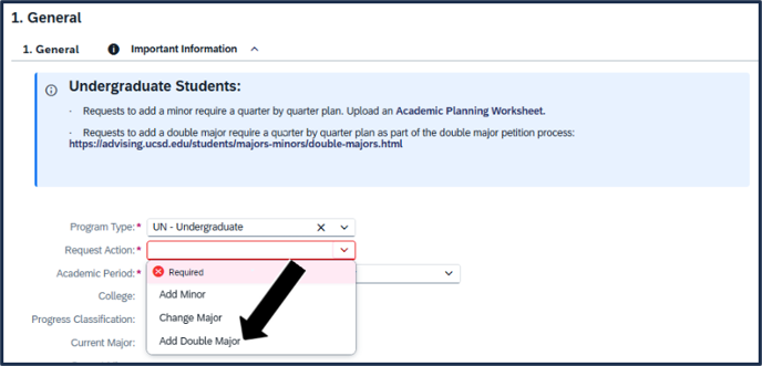 Screen shot - TSS Specializations app - choose request to add double major