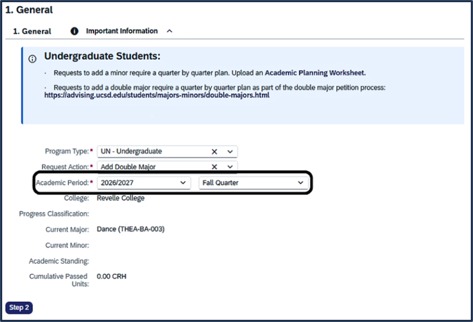 Screen shot - TSS Specializations app - where to select academic period/term