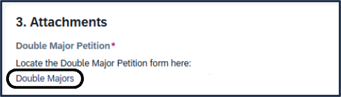 Screen shot showing the TSS specialization app - attachments - choose Double Major Petition Form
