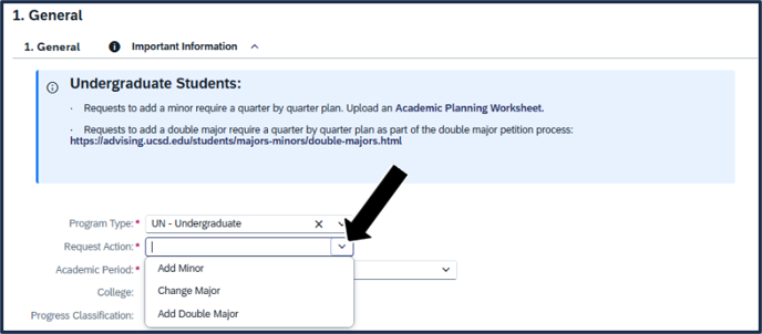 Screen shot - TSS Specializations tool - 'Request Action' dropdown