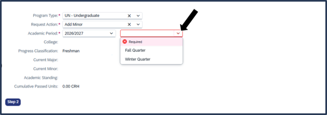 Screen shot - TSS Specializations tool - where to find the current term next to 'Academic Period'