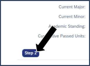 Screen shot - TSS Specializations app - drop double major - click here to go to step 2