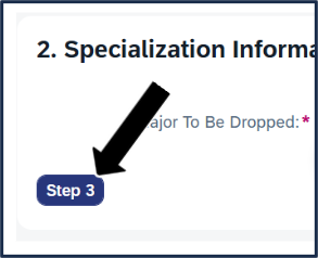 Screen shot - TSS Specializations app - drop double major - click here to go to step 3