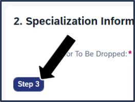 Screen shot - TSS specializations app - where to click for step 3
