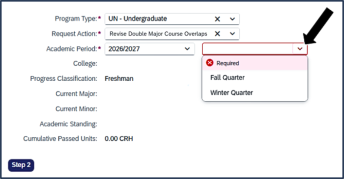 Screen shot - TSS Specializations app - choose the academic term here