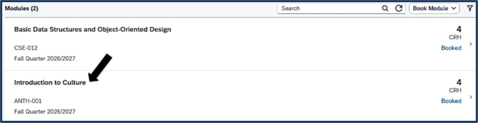 Screen shot - TSS Booking - switch sections - select from My Modules