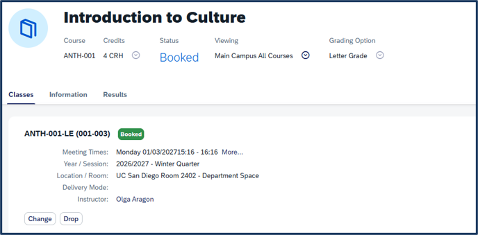 Screen shot - TSS Booking - switch sections - your updated screen after switching