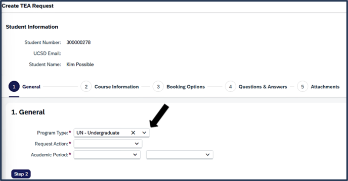 Screen shot of TEA - General - choose Program Type
