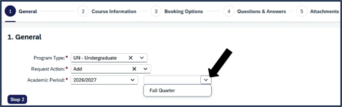 Screen shot of TEA - General - choose Year and Quarter-Period