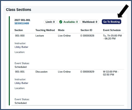 Screen shot - TSS Booking - waitlist - booking screen