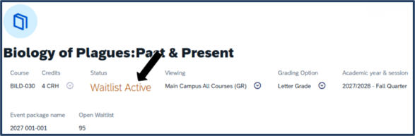 Screen shot - TSS Booking - waitlist confirming status